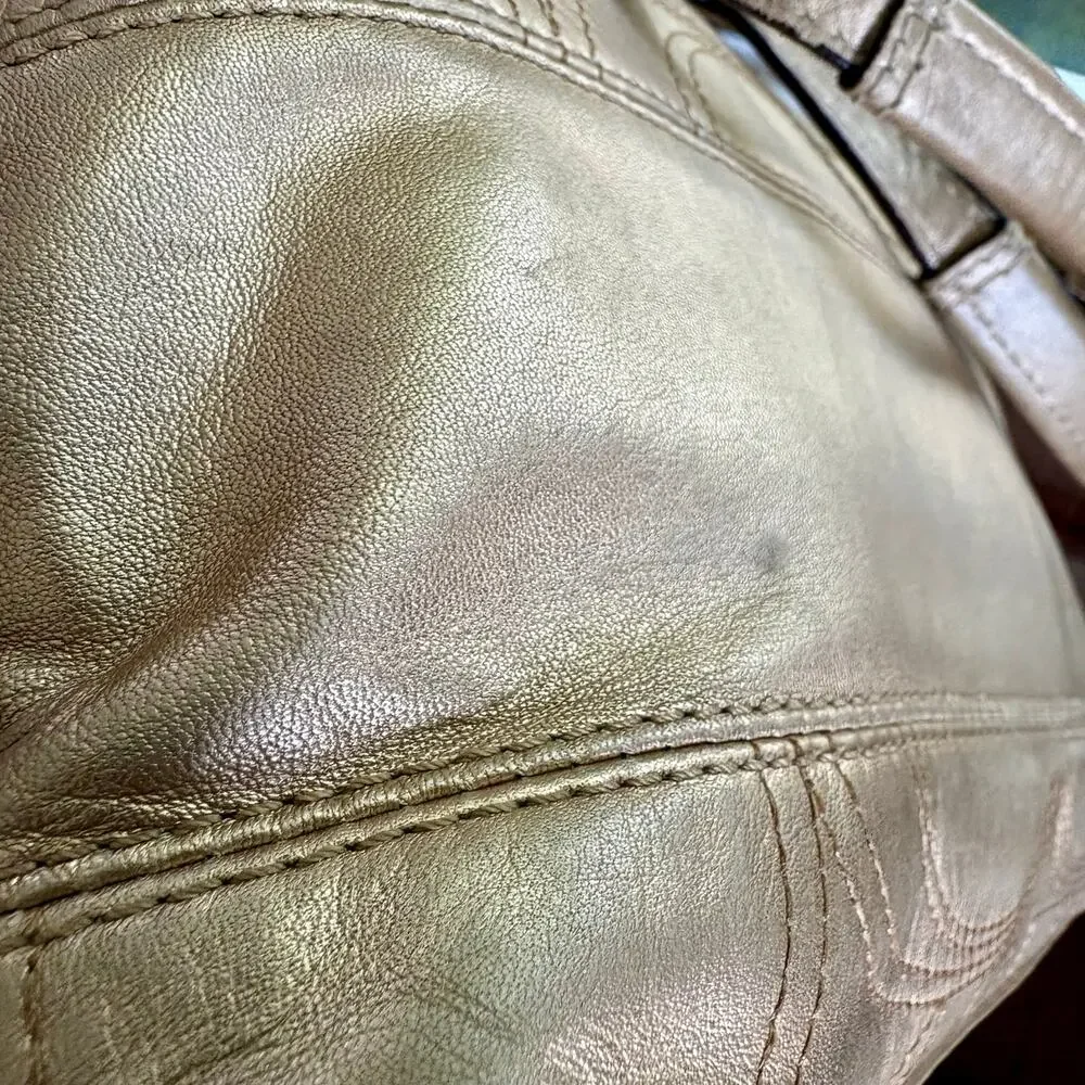Coach F18877 Gold Metallic Signature Stitch Leather Tote 2011